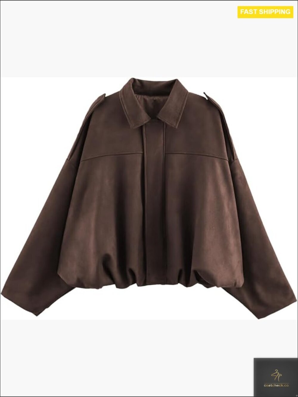 Faux Suede Bomber Jacket Lightweight Oversized Batwing Sleeve Streetwear Chic - Picture 1 of 7